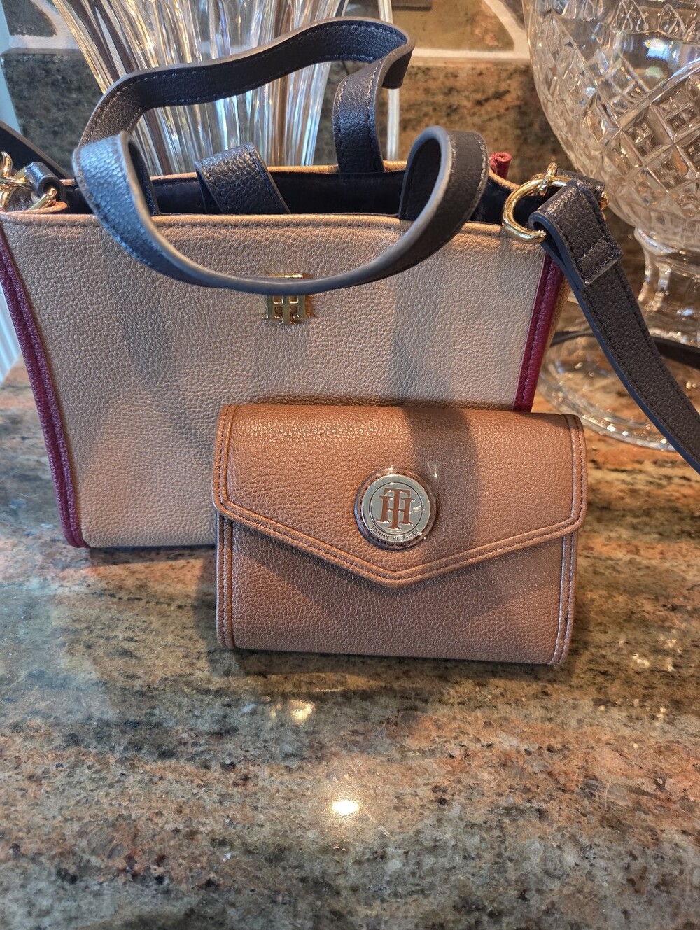 Tommy Hilfiger Tan & Navy  Crossbody Mini Bag With Wallett